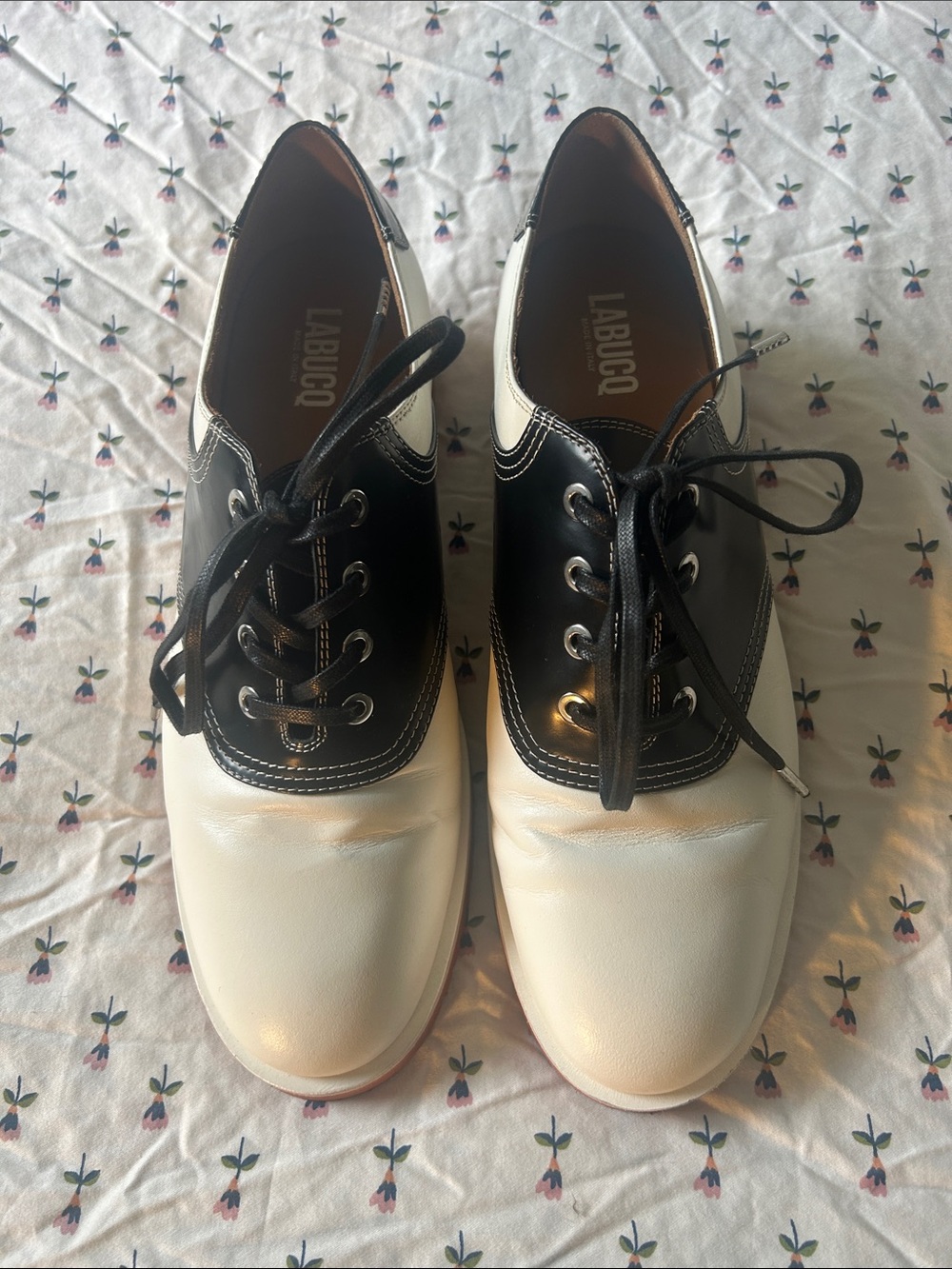 Labucq Two-Tone Black and White Leather Oxfords